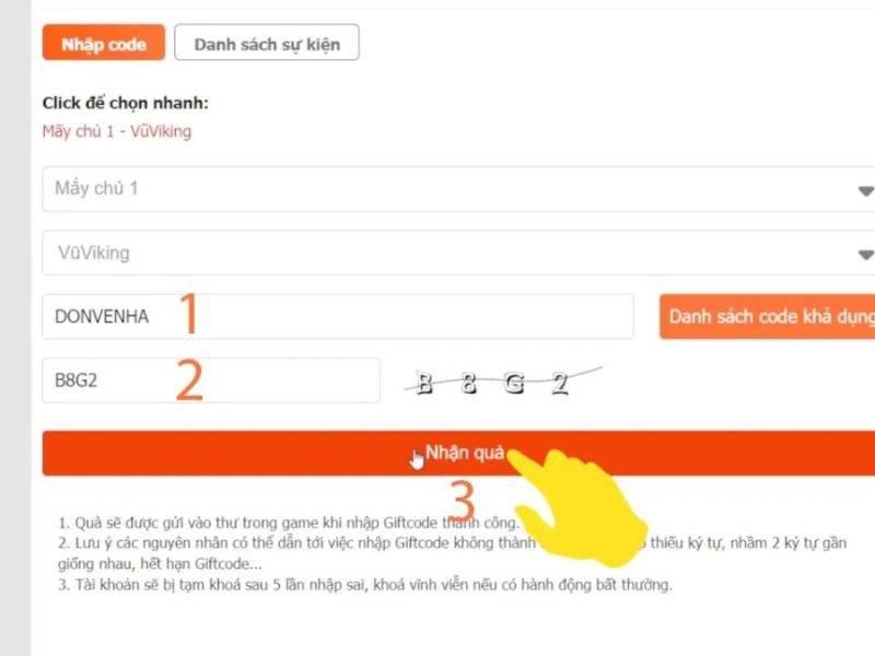 Bước 2: Đăng nhập vào tài khoản game của bạn và nhập mã code vào ô yêu cầu.