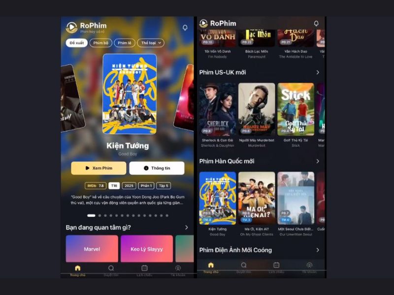 Kho phim phong phú trong RoPhim APK 